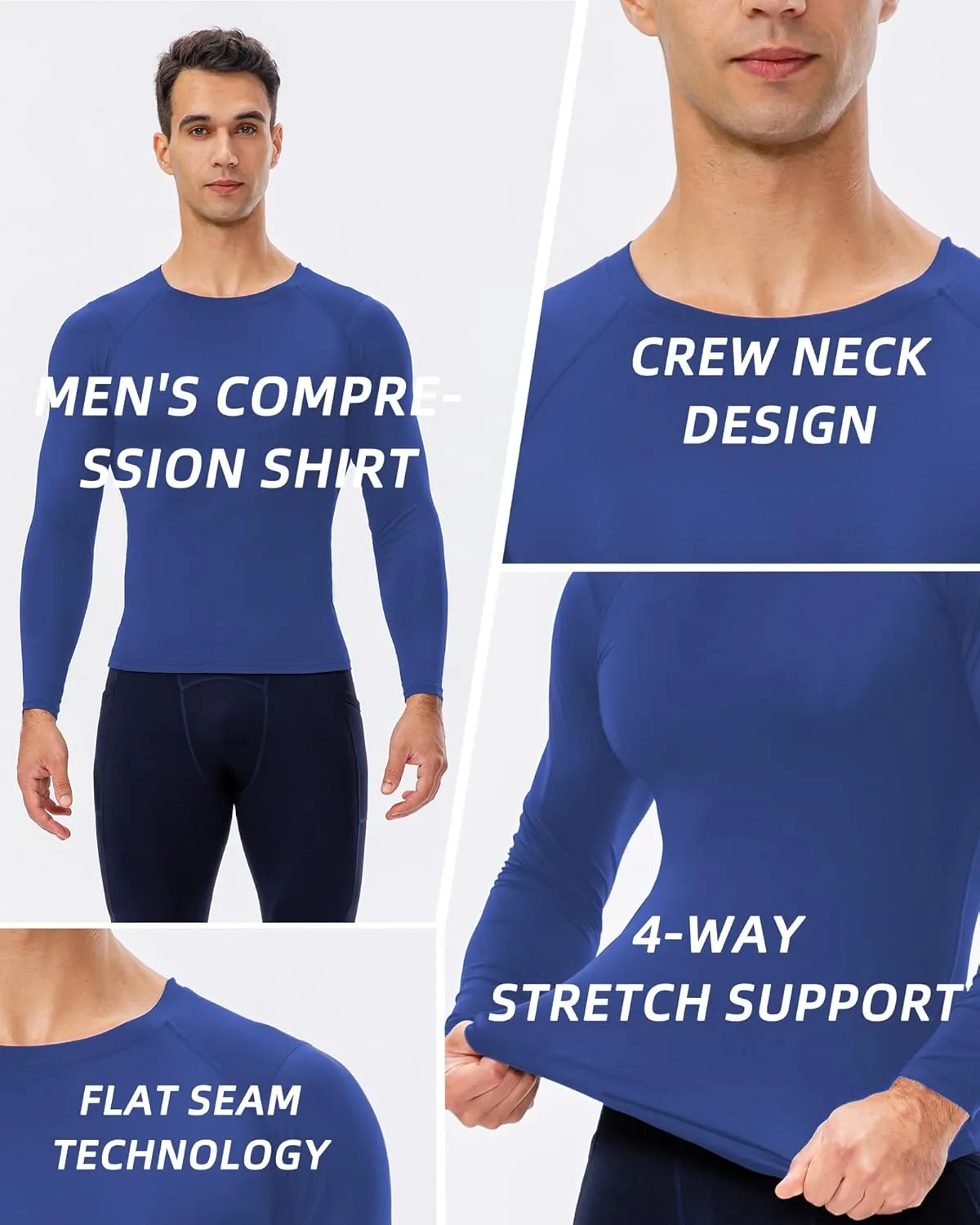 Men's Compression Shirt Long Sleeve Cool Dry Workout Athletic Base Layer Undershirts for Running Basketball Cycling
