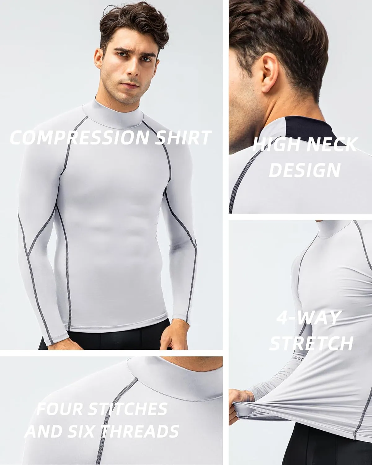 Men's Compression Shirt Long Sleeve Cool Dry Workout Athletic Base Layer Undershirts for Running Basketball Cycling
