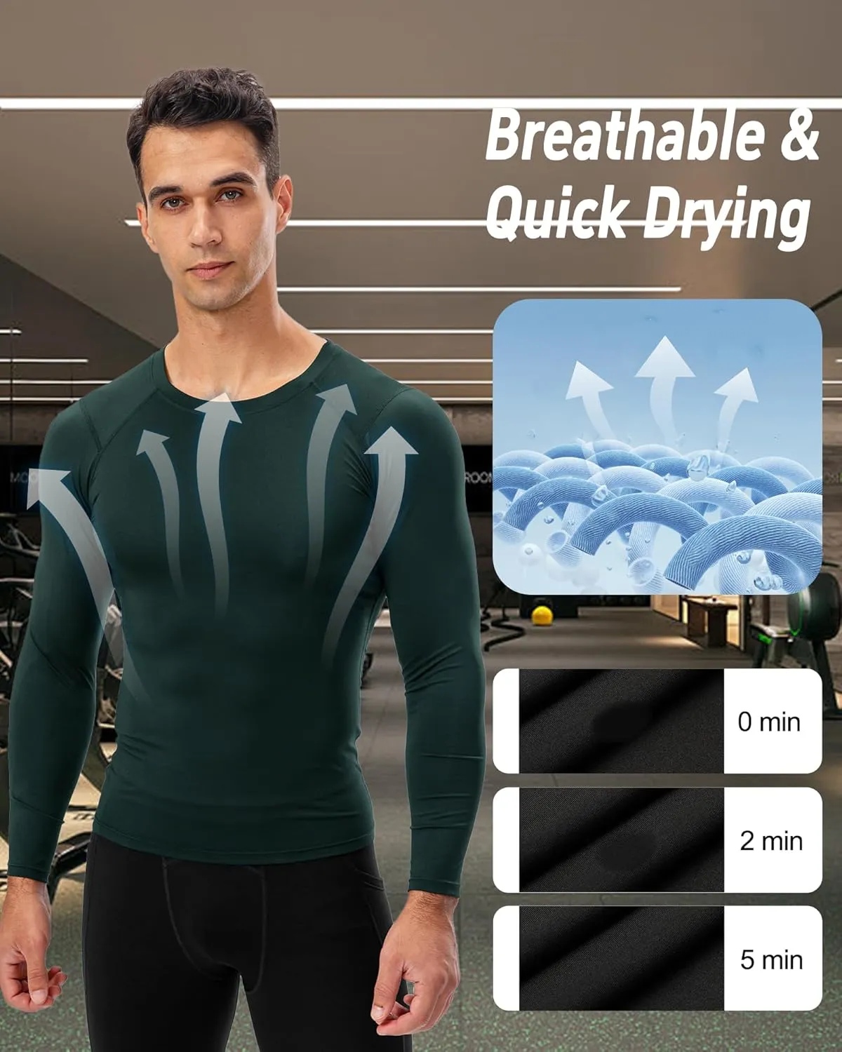 Men's Compression Shirt Long Sleeve Cool Dry Workout Athletic Base Layer Undershirts for Running Basketball Cycling