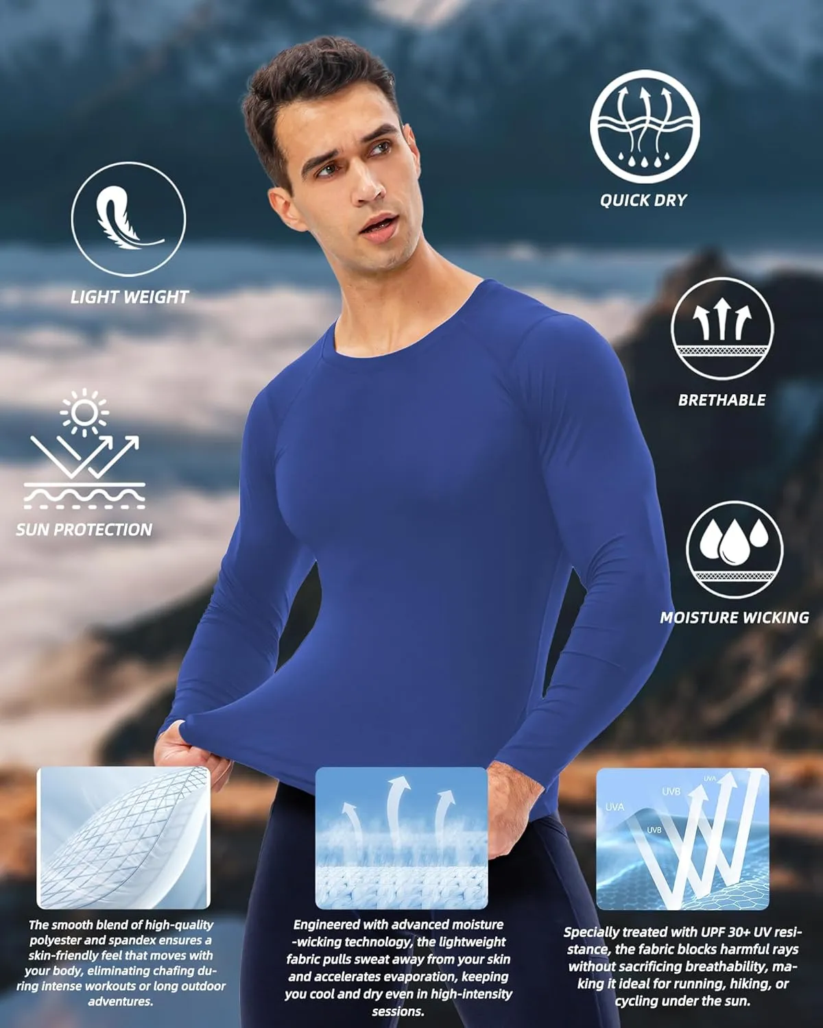 Men's Compression Shirt Long Sleeve Cool Dry Workout Athletic Base Layer Undershirts for Running Basketball Cycling