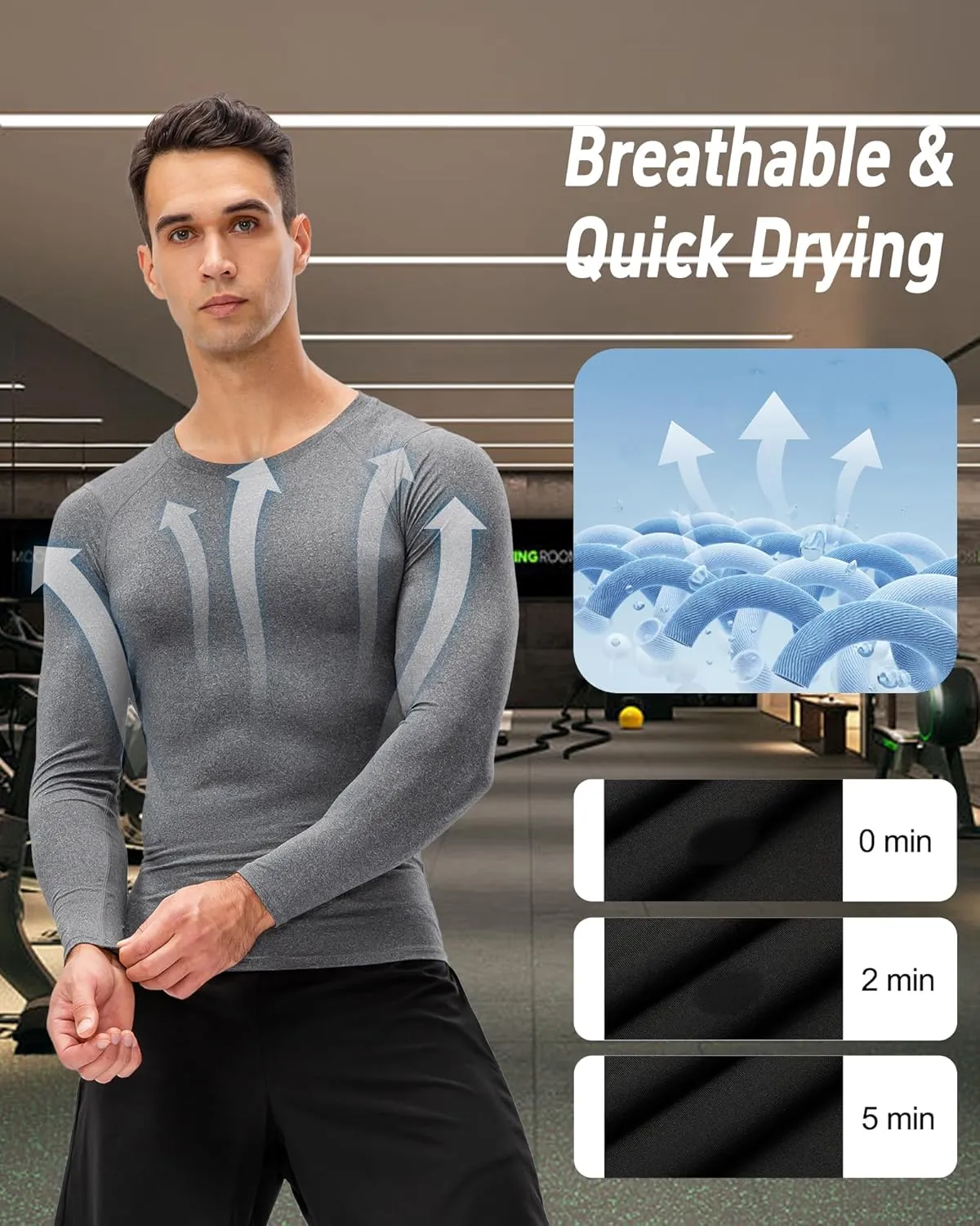 Men's Compression Shirt Long Sleeve Cool Dry Workout Athletic Base Layer Undershirts for Running Basketball Cycling