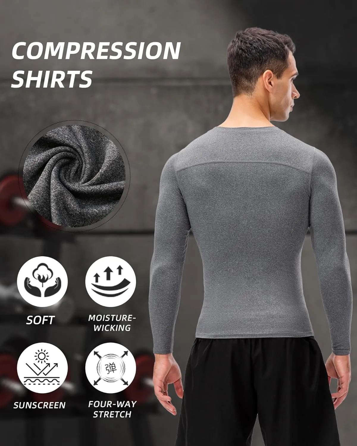 Men's Compression Shirt Long Sleeve Cool Dry Workout Athletic Base Layer Undershirts for Running Basketball Cycling