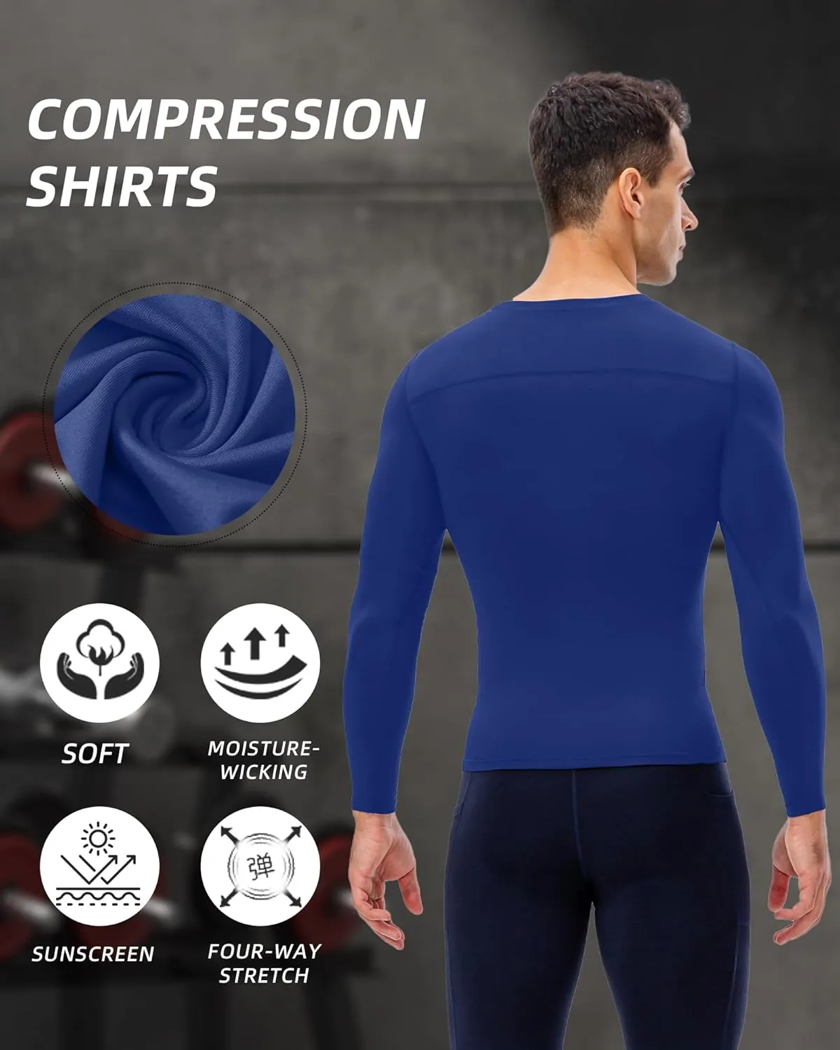 Men's Compression Shirt Long Sleeve Cool Dry Workout Athletic Base Layer Undershirts for Running Basketball Cycling