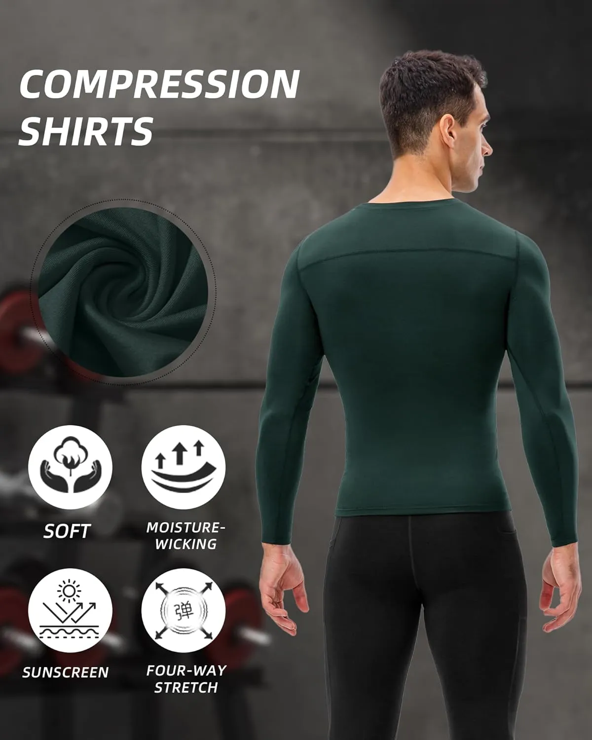 Men's Compression Shirt Long Sleeve Cool Dry Workout Athletic Base Layer Undershirts for Running Basketball Cycling