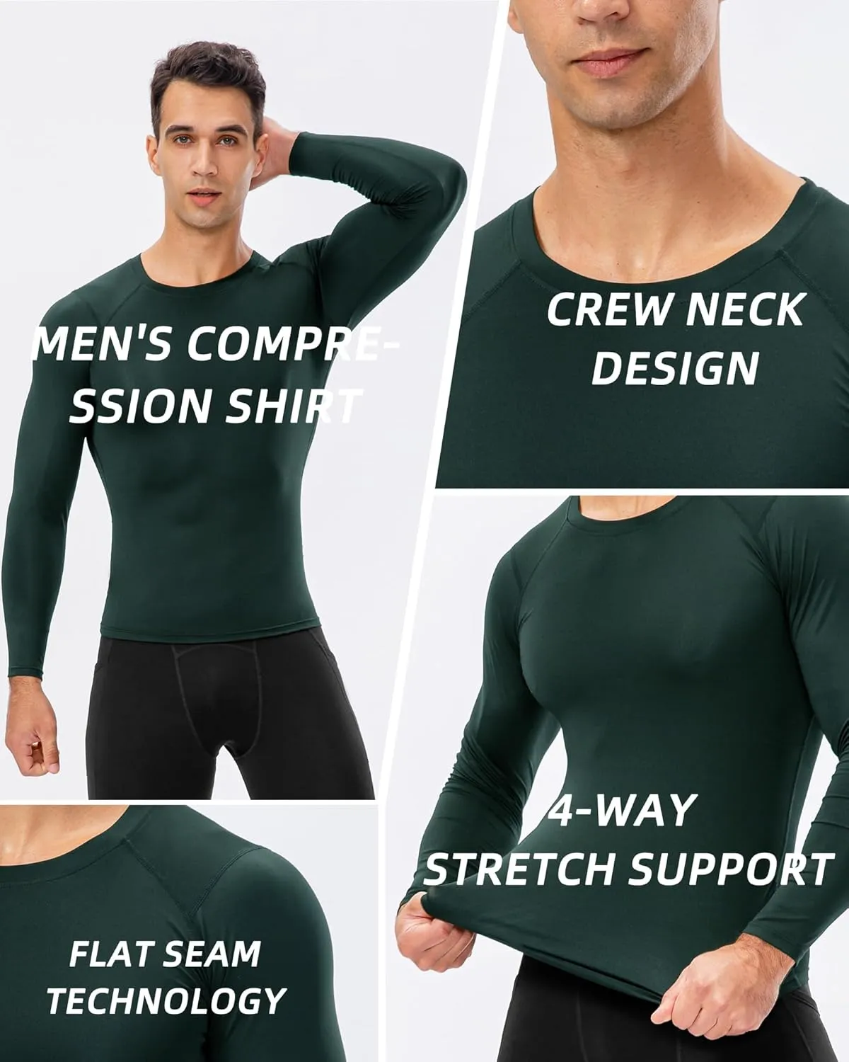 Men's Compression Shirt Long Sleeve Cool Dry Workout Athletic Base Layer Undershirts for Running Basketball Cycling