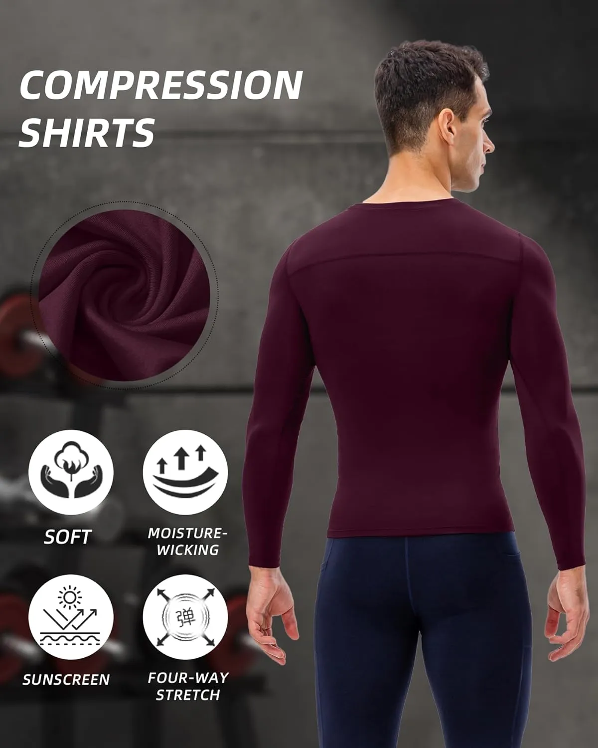 Men's Compression Shirt Long Sleeve Cool Dry Workout Athletic Base Layer Undershirts for Running Basketball Cycling