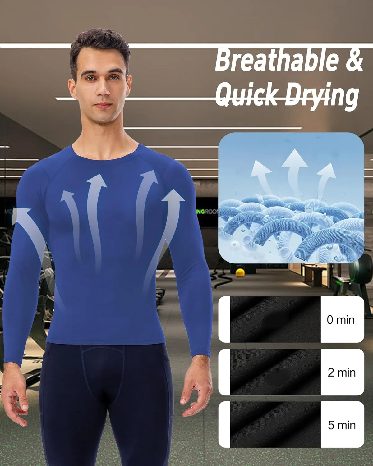 Men's Compression Shirt Long Sleeve Cool Dry Workout Athletic Base Layer Undershirts for Running Basketball Cycling