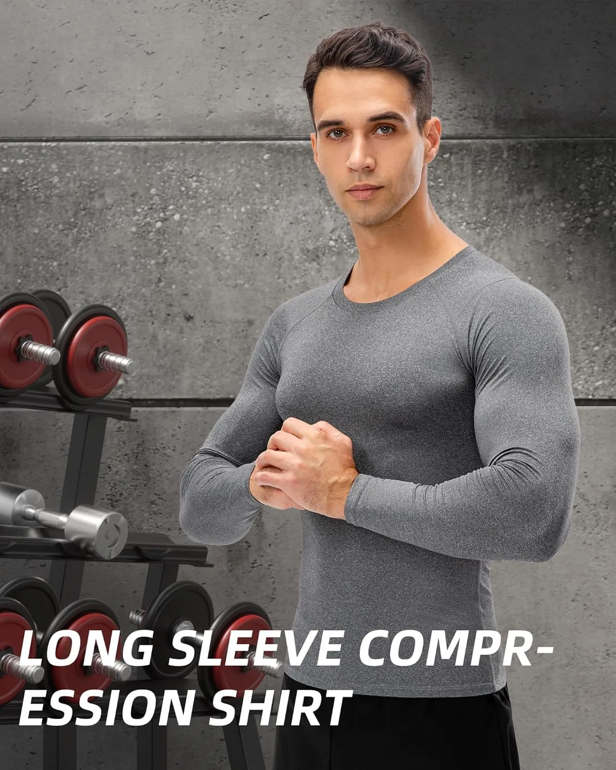Men's Compression Shirt Long Sleeve Cool Dry Workout Athletic Base Layer Undershirts for Running Basketball Cycling