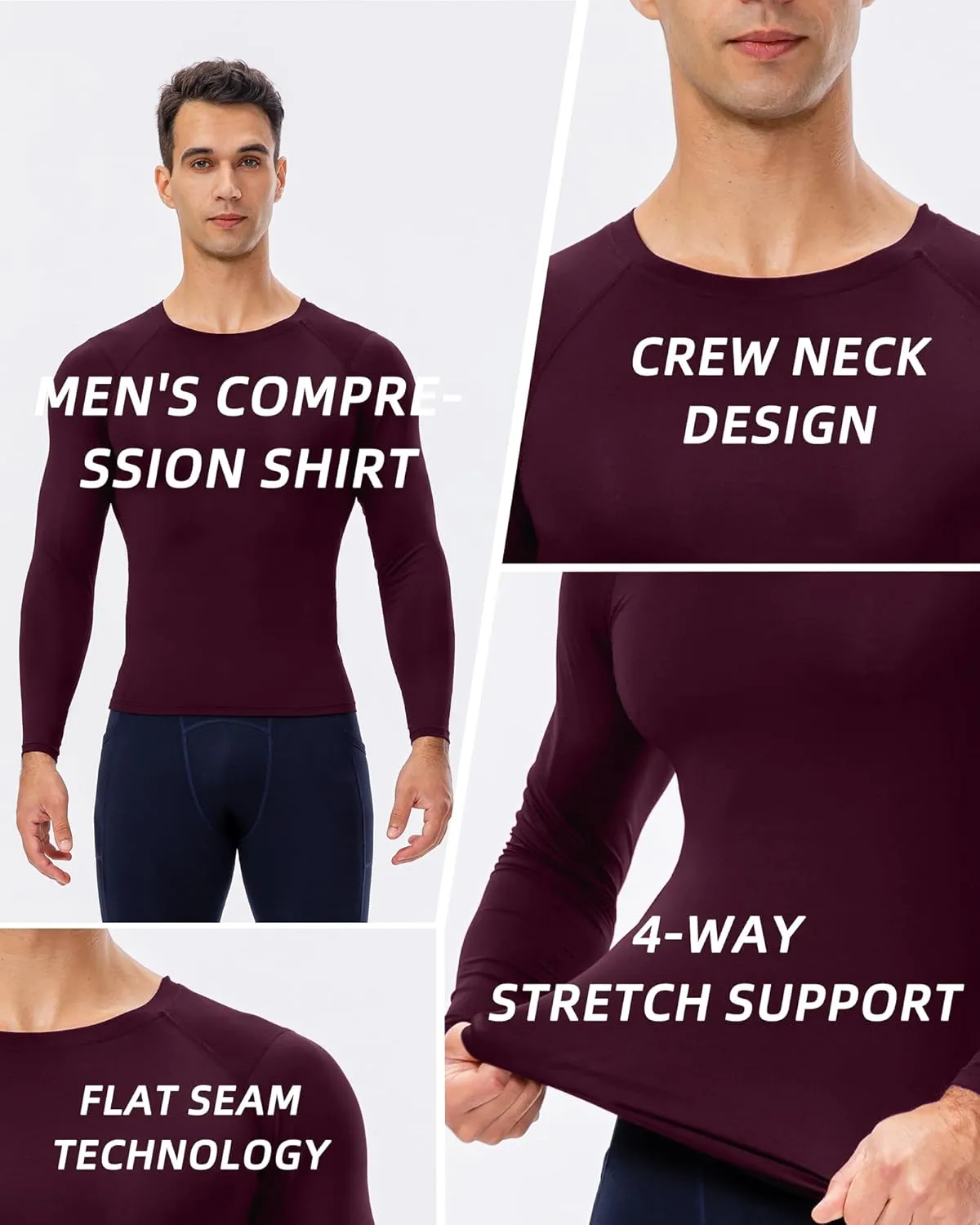 Men's Compression Shirt Long Sleeve Cool Dry Workout Athletic Base Layer Undershirts for Running Basketball Cycling