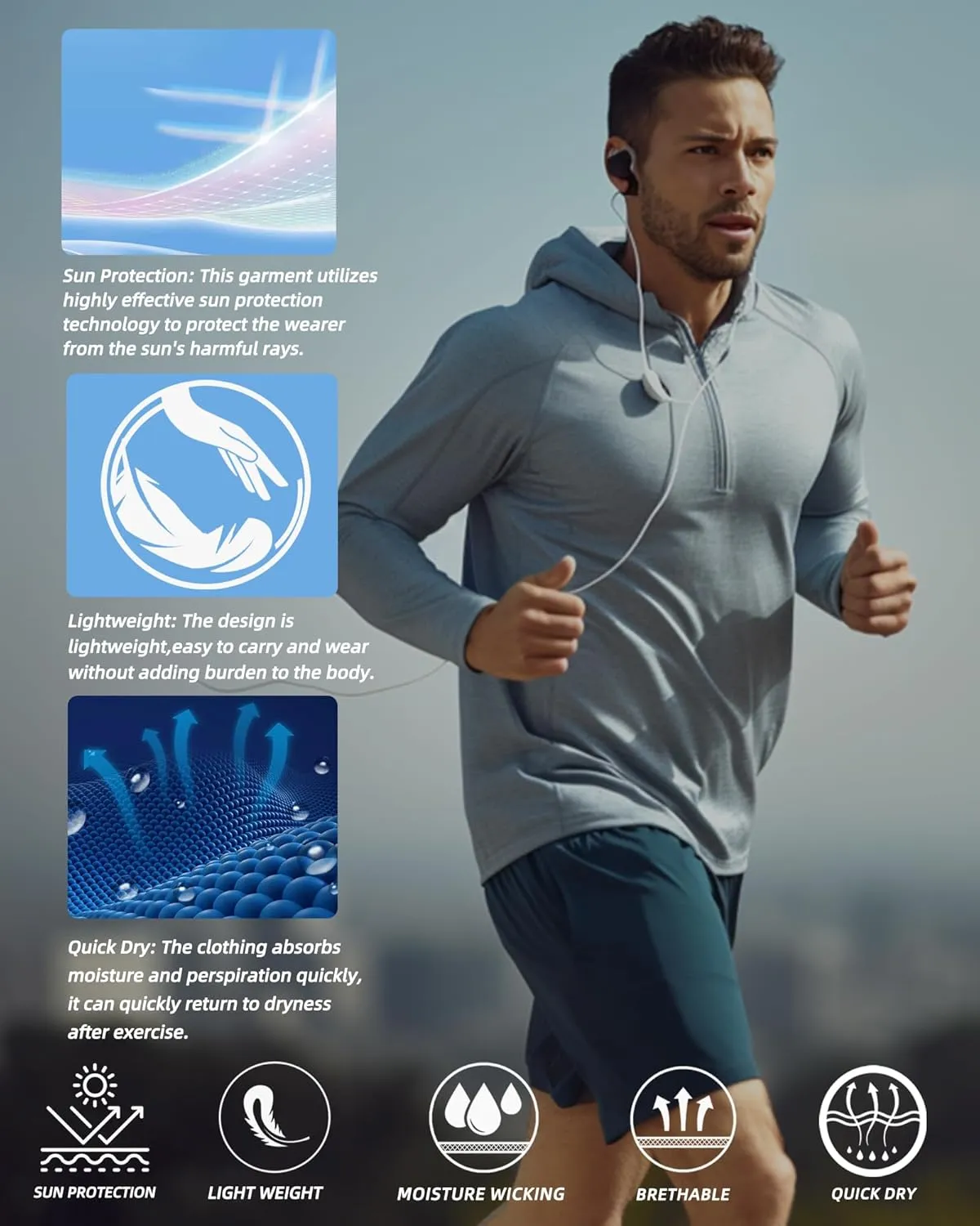 Men's Compression Shirt Long Sleeve Cool Dry Workout Athletic Base Layer Undershirts for Running Basketball Cycling