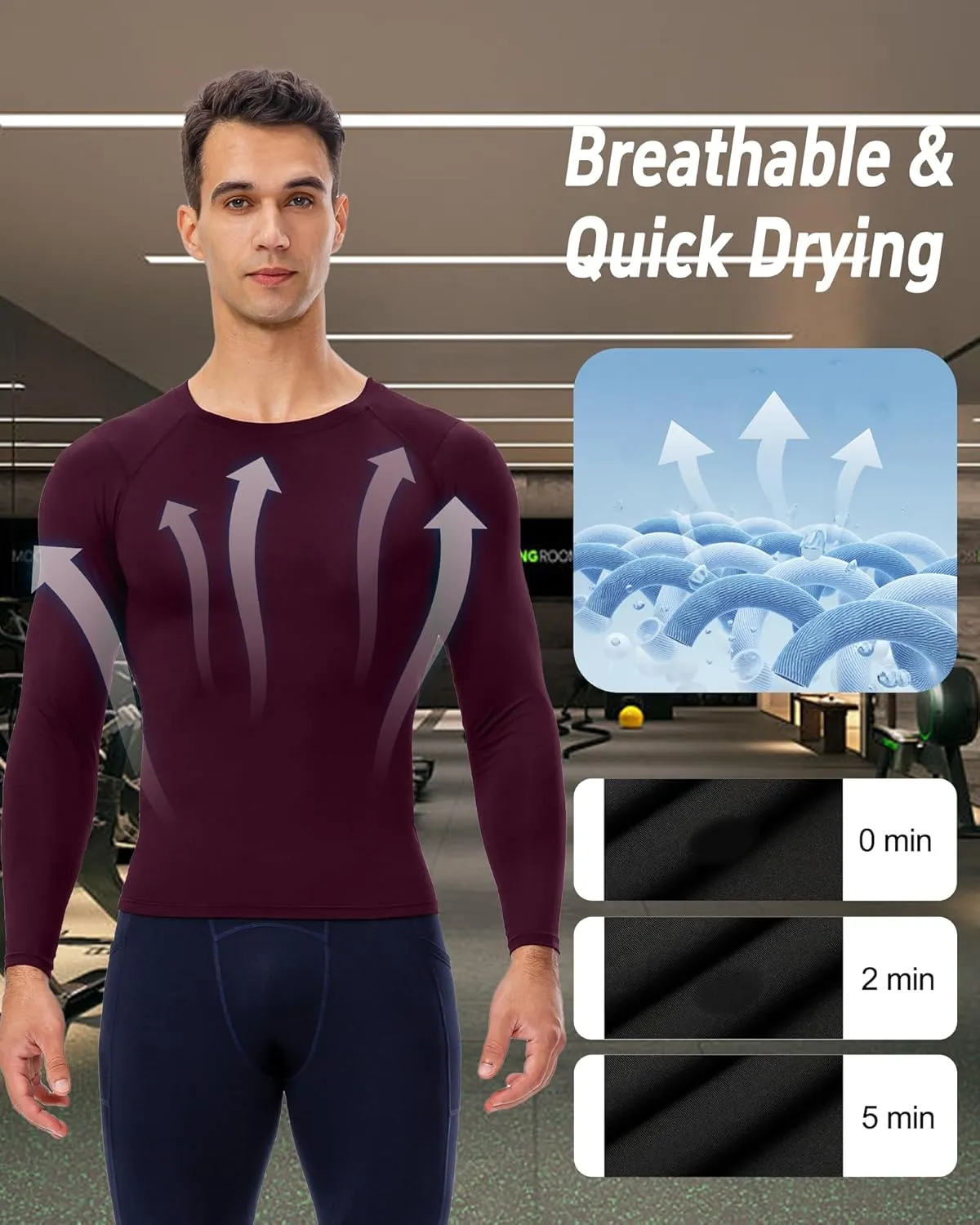 Men's Compression Shirt Long Sleeve Cool Dry Workout Athletic Base Layer Undershirts for Running Basketball Cycling