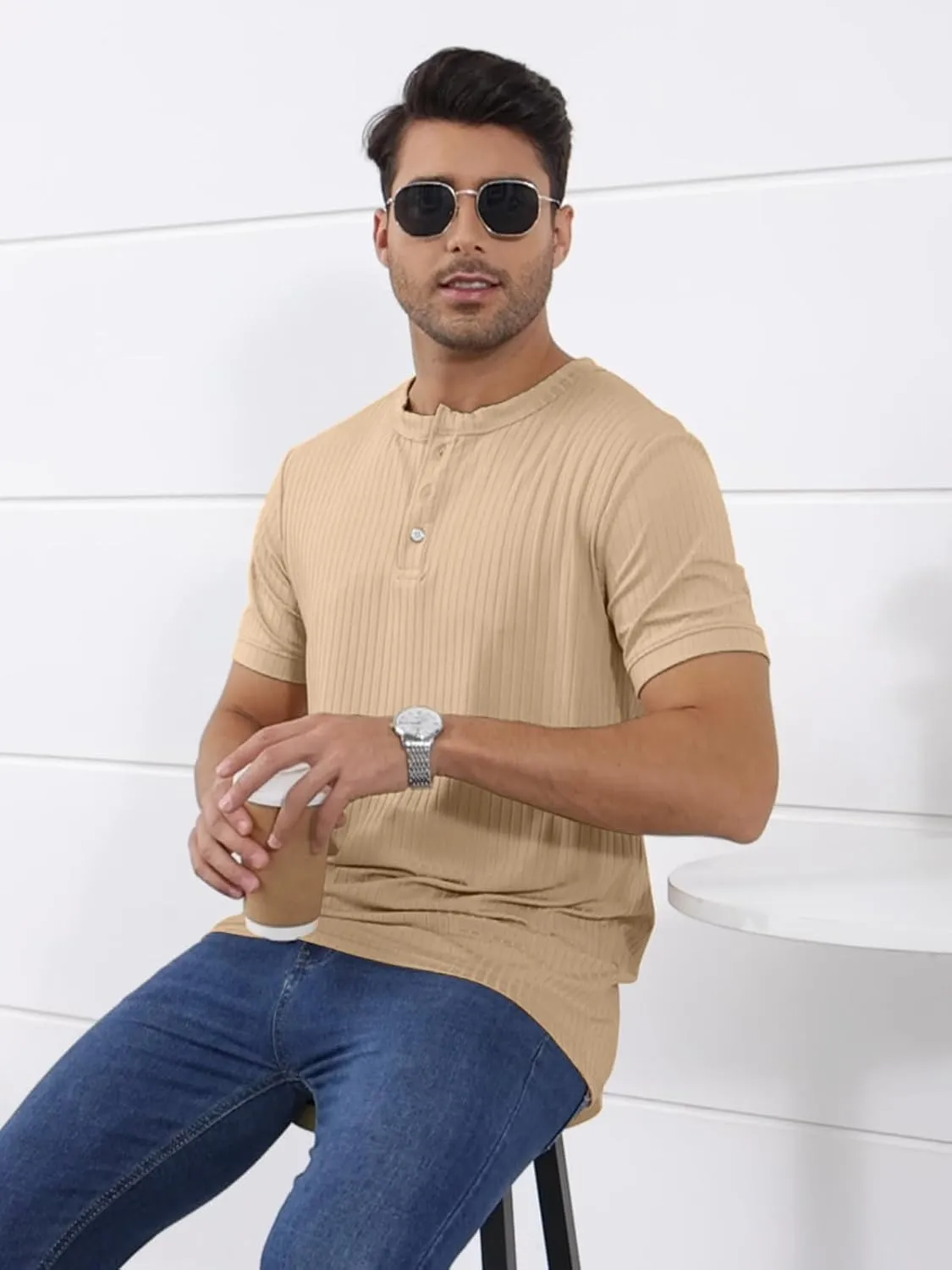 Mens Henley Shirt Dry Fit Tech 3 Button Slim Fit Quick Dry Gym Tshirt Short Sleeve Lightweight Casual T Basic Tee