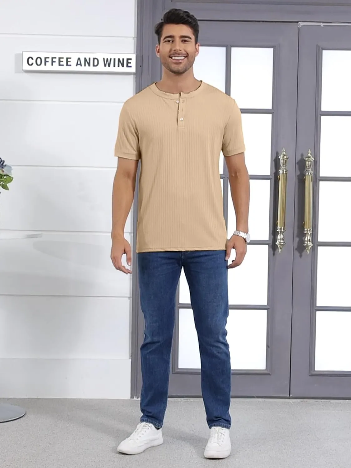 Mens Henley Shirt Dry Fit Tech 3 Button Slim Fit Quick Dry Gym Tshirt Short Sleeve Lightweight Casual T Basic Tee