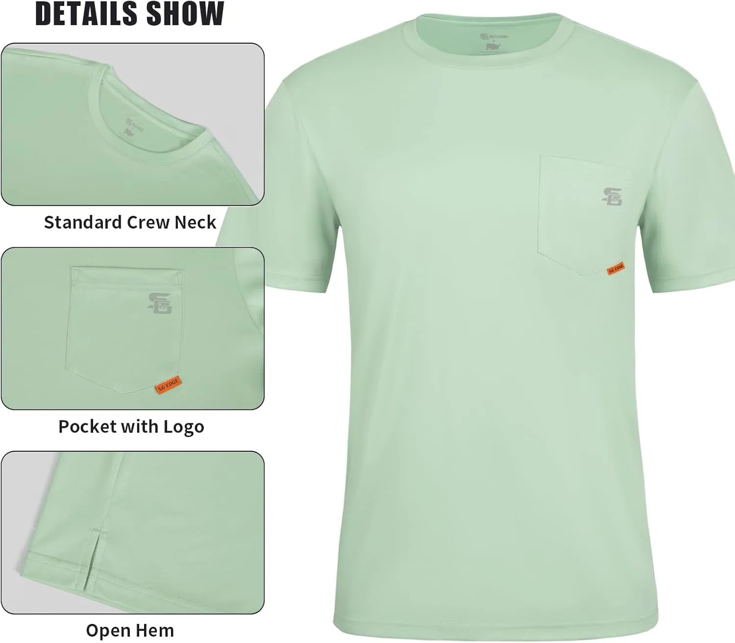 Men's Rash Guard Shirts UPF 50  Moisture Wicking Short Sleeve Chest Pocket Quick Dry Lightweight