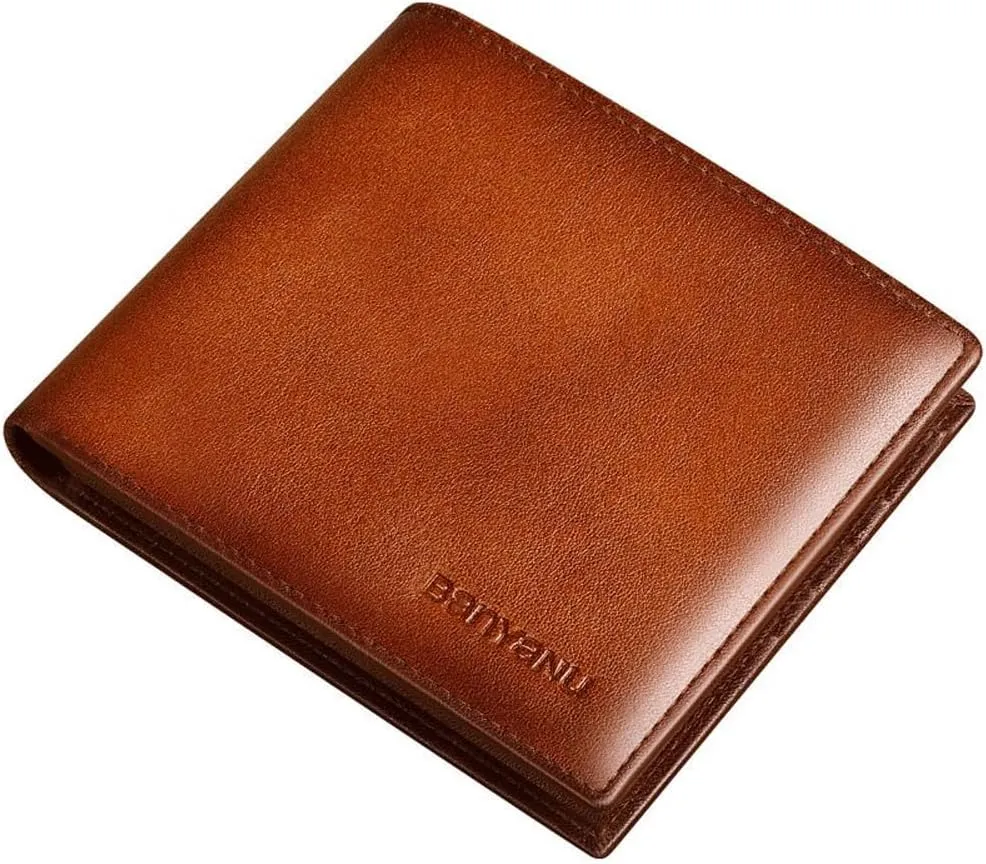 Mens Wallet Genuine Leather RFID Blocking Purse Slim Minimalist Bifold Card Holder with ID Window
