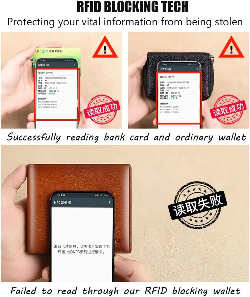Mens Wallet Genuine Leather RFID Blocking Purse Slim Minimalist Bifold Card Holder with ID Window