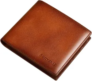 Mens Wallet Genuine Leather RFID Blocking Purse Slim Minimalist Bifold Card Holder with ID Window