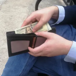 Mens Wallet Leather RFID Blocking, Large Capacity Bifold Slim Minimalist Purse Card Holder with ID Window