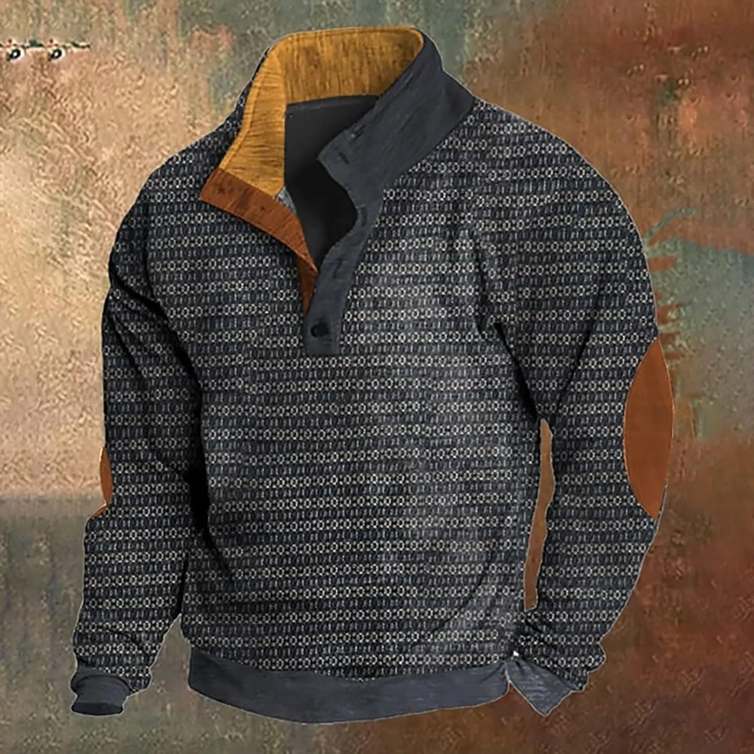 Men's Western Aztec Sweatshirts Size Sweater Retro Tops with Elbow Patches 2024 Mens Big And Tall Sweaters Mens