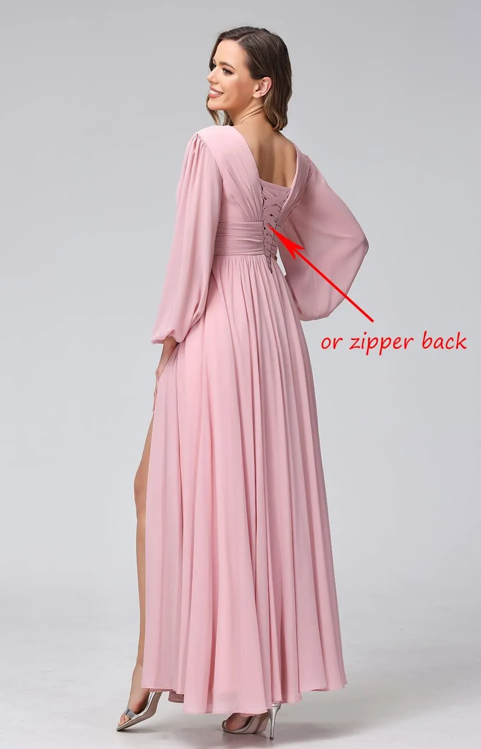 Miao Duo Women's Long Sleeve Prom Dress with Pockets V Neck Split Formal Evening Gowns YZTS019