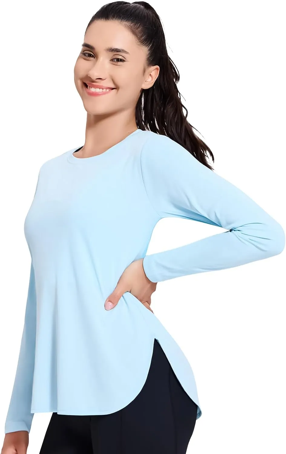 MIER Women's UPF 50  Sun Shirts Long Sleeve Workout UV Protection Dry Fit Athletic Running Gym Hiking Tops Lightweight