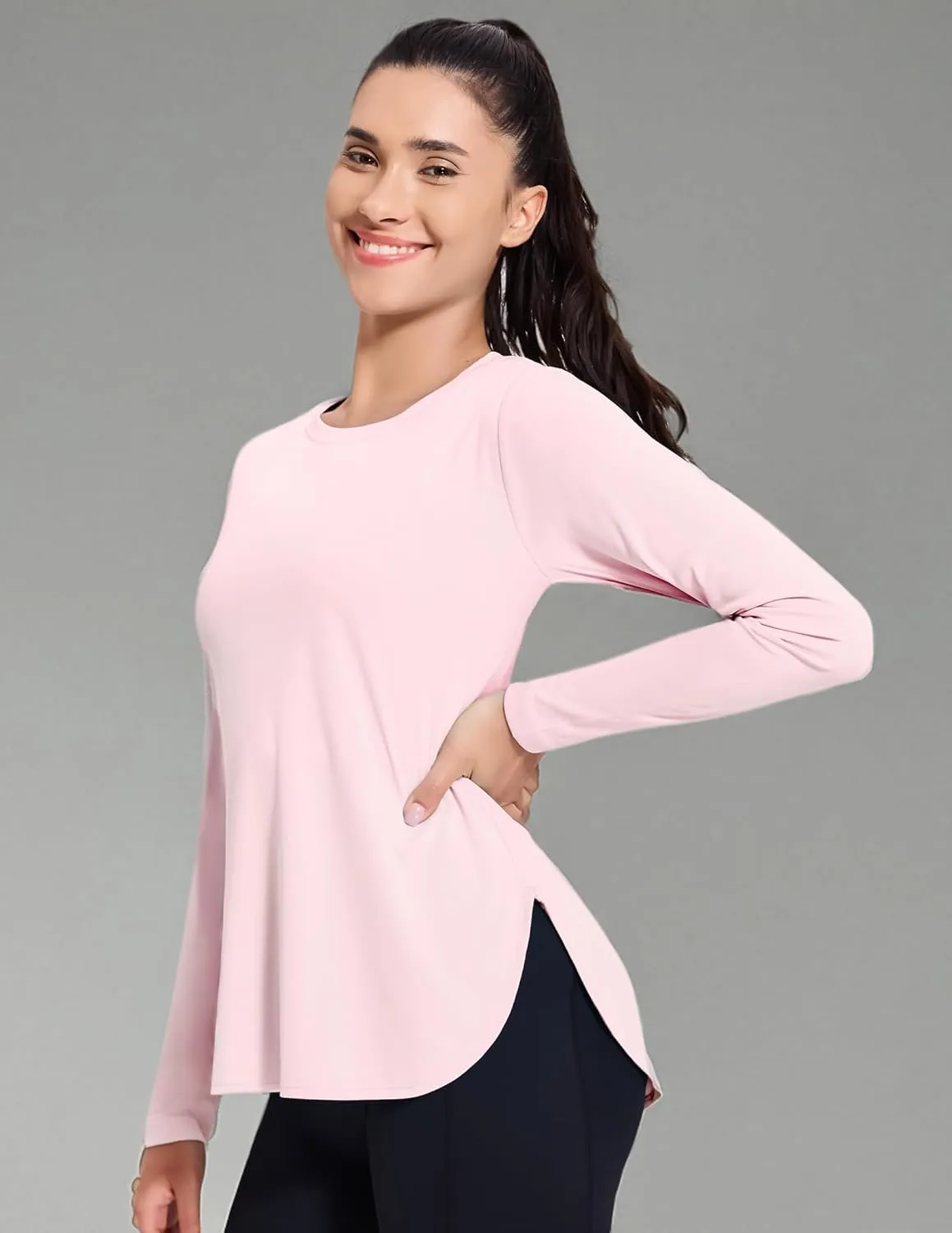 MIER Women's UPF 50  Sun Shirts Long Sleeve Workout UV Protection Dry Fit Athletic Running Gym Hiking Tops Lightweight