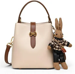 Mini minimalist casual bucket bag, multi-functional one shoulder cute rabbit pendant crossbody bag, handbag