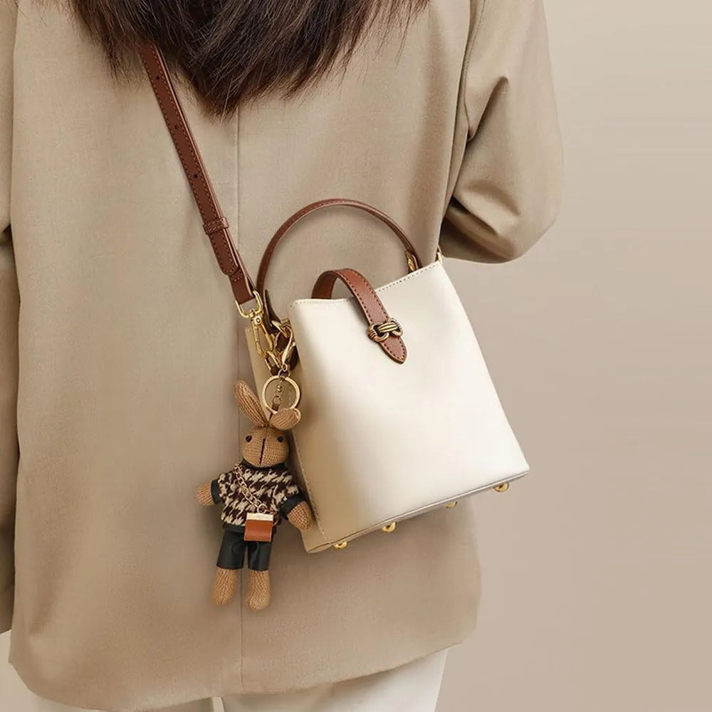Mini minimalist casual bucket bag, multi-functional one shoulder cute rabbit pendant crossbody bag, handbag