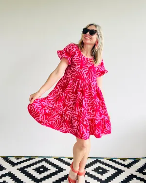 Mod Squad Raspberry Ruffle Relaxed Dress