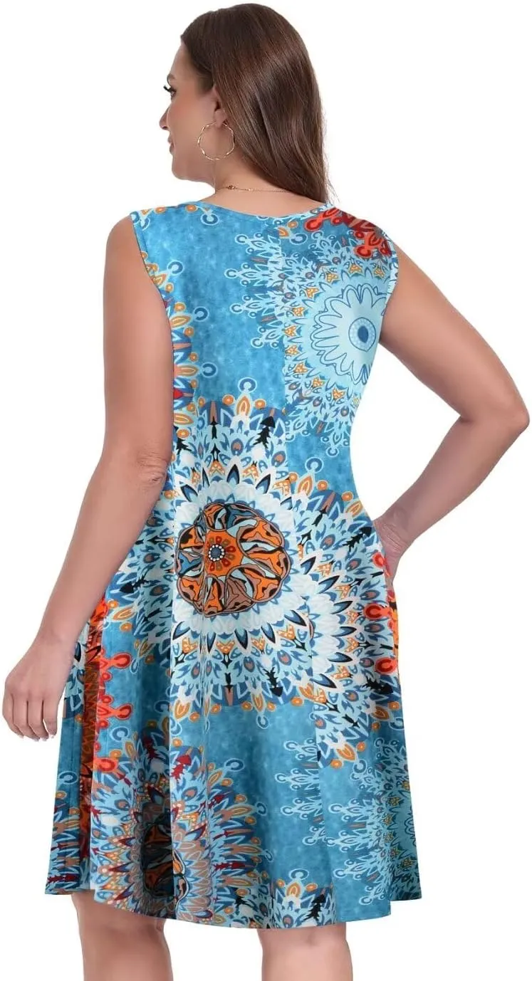 MONNURO Summer Tank Dresses for Women Plus Size Sundresses with Pocket Casual Beach Vacation Sleeveless Swimsuit Cover Up