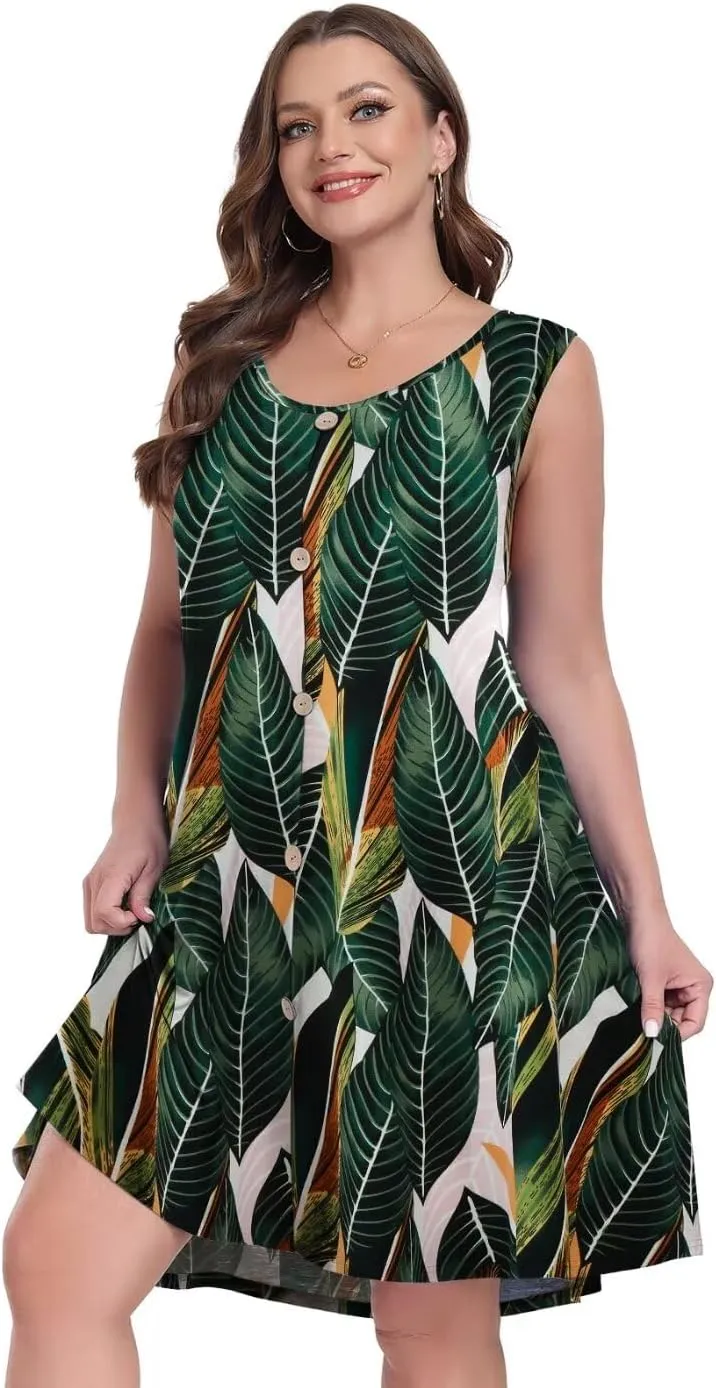 MONNURO Summer Tank Dresses for Women Plus Size Sundresses with Pocket Casual Beach Vacation Sleeveless Swimsuit Cover Up
