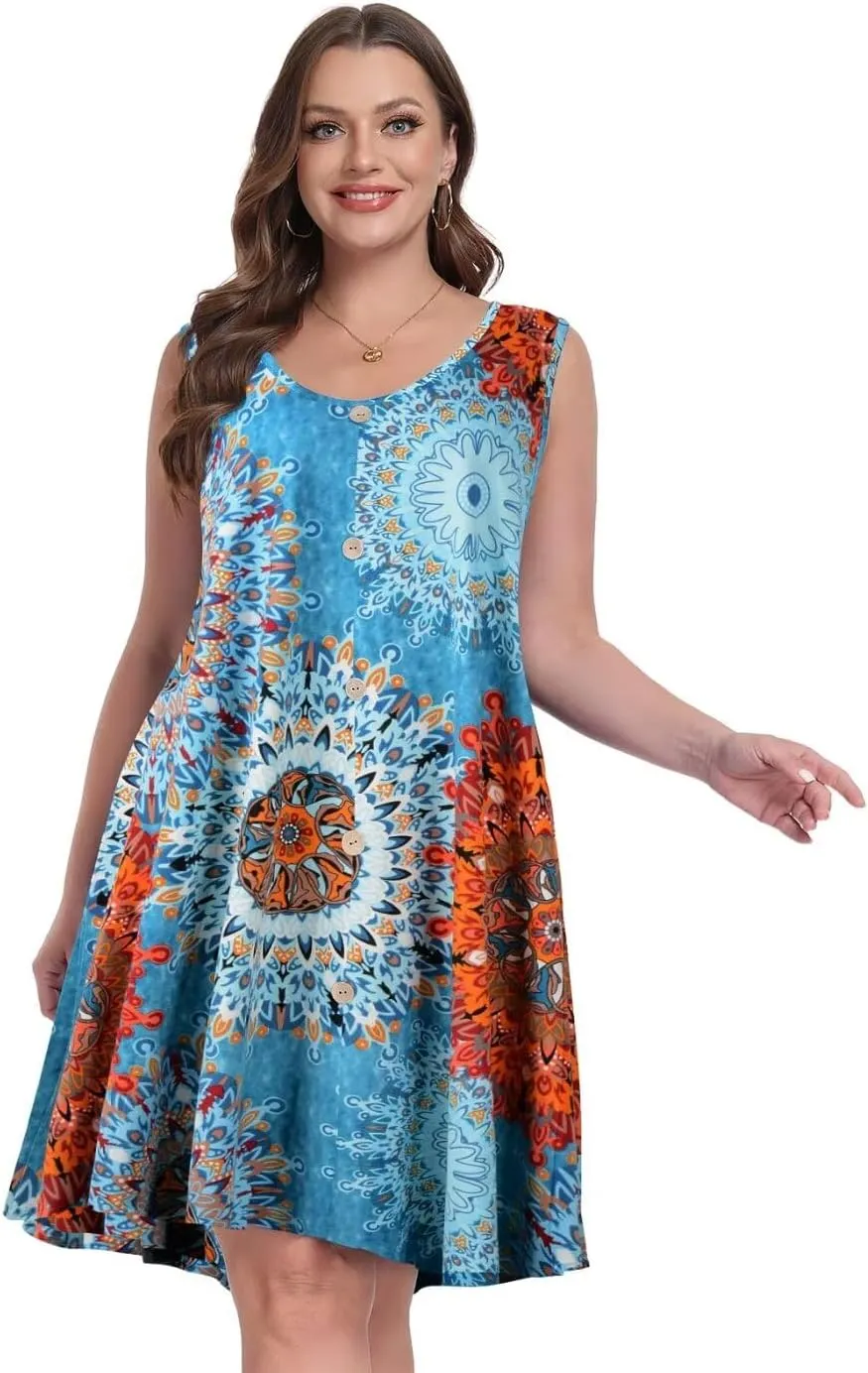 MONNURO Summer Tank Dresses for Women Plus Size Sundresses with Pocket Casual Beach Vacation Sleeveless Swimsuit Cover Up