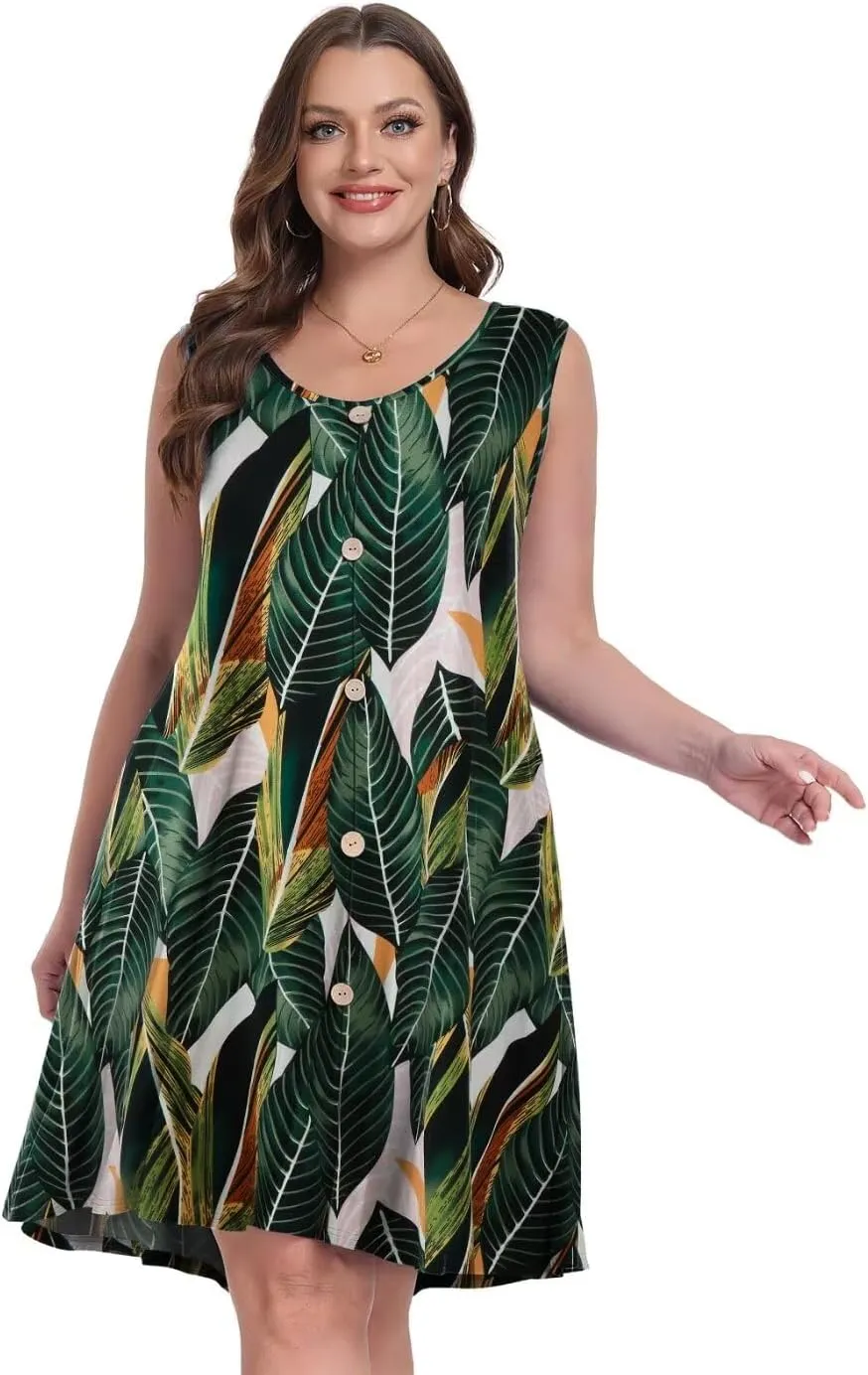 MONNURO Summer Tank Dresses for Women Plus Size Sundresses with Pocket Casual Beach Vacation Sleeveless Swimsuit Cover Up