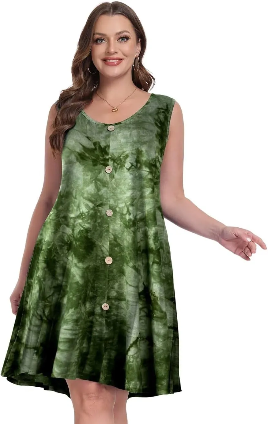 MONNURO Summer Tank Dresses for Women Plus Size Sundresses with Pocket Casual Beach Vacation Sleeveless Swimsuit Cover Up