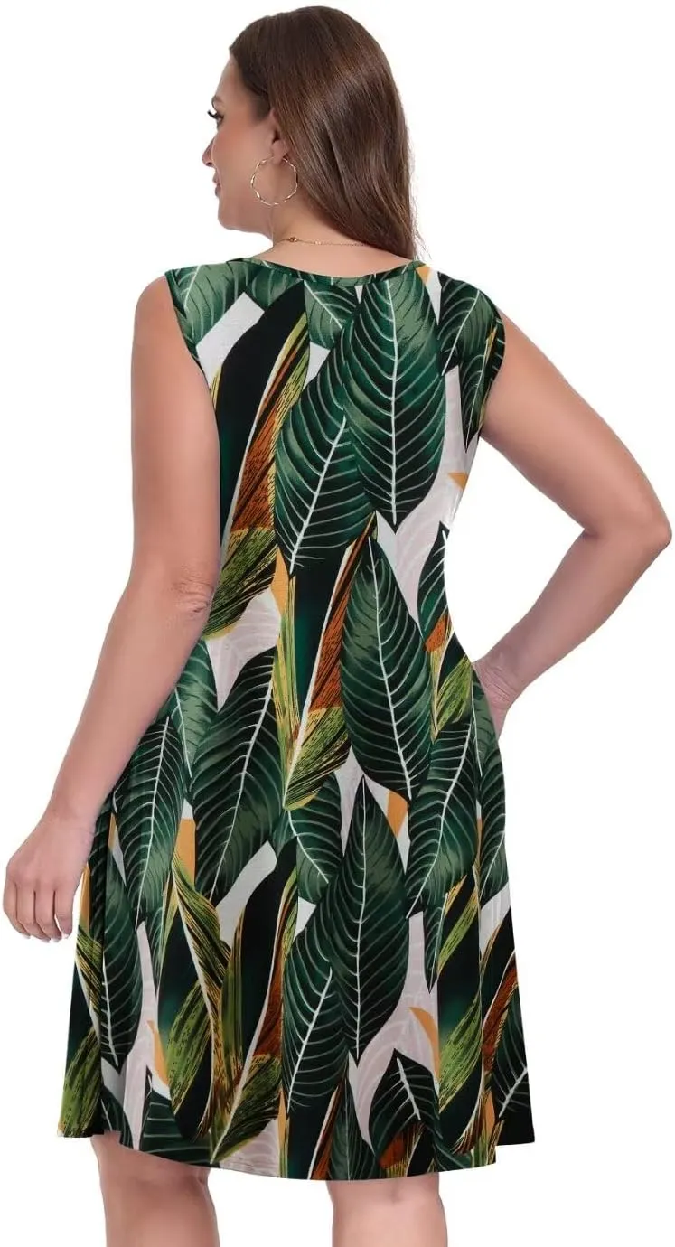 MONNURO Summer Tank Dresses for Women Plus Size Sundresses with Pocket Casual Beach Vacation Sleeveless Swimsuit Cover Up