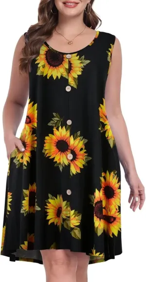 MONNURO Summer Tank Dresses for Women Plus Size Sundresses with Pocket Casual Beach Vacation Sleeveless Swimsuit Cover Up