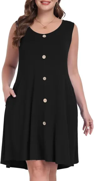 MONNURO Summer Tank Dresses for Women Plus Size Sundresses with Pocket Casual Beach Vacation Sleeveless Swimsuit Cover Up