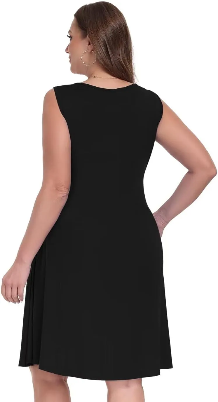 MONNURO Summer Tank Dresses for Women Plus Size Sundresses with Pocket Casual Beach Vacation Sleeveless Swimsuit Cover Up