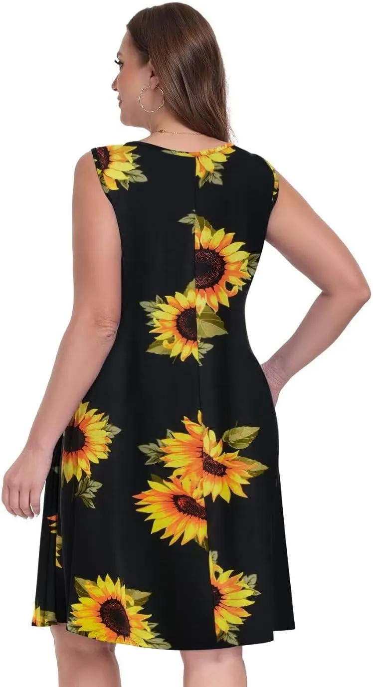 MONNURO Summer Tank Dresses for Women Plus Size Sundresses with Pocket Casual Beach Vacation Sleeveless Swimsuit Cover Up