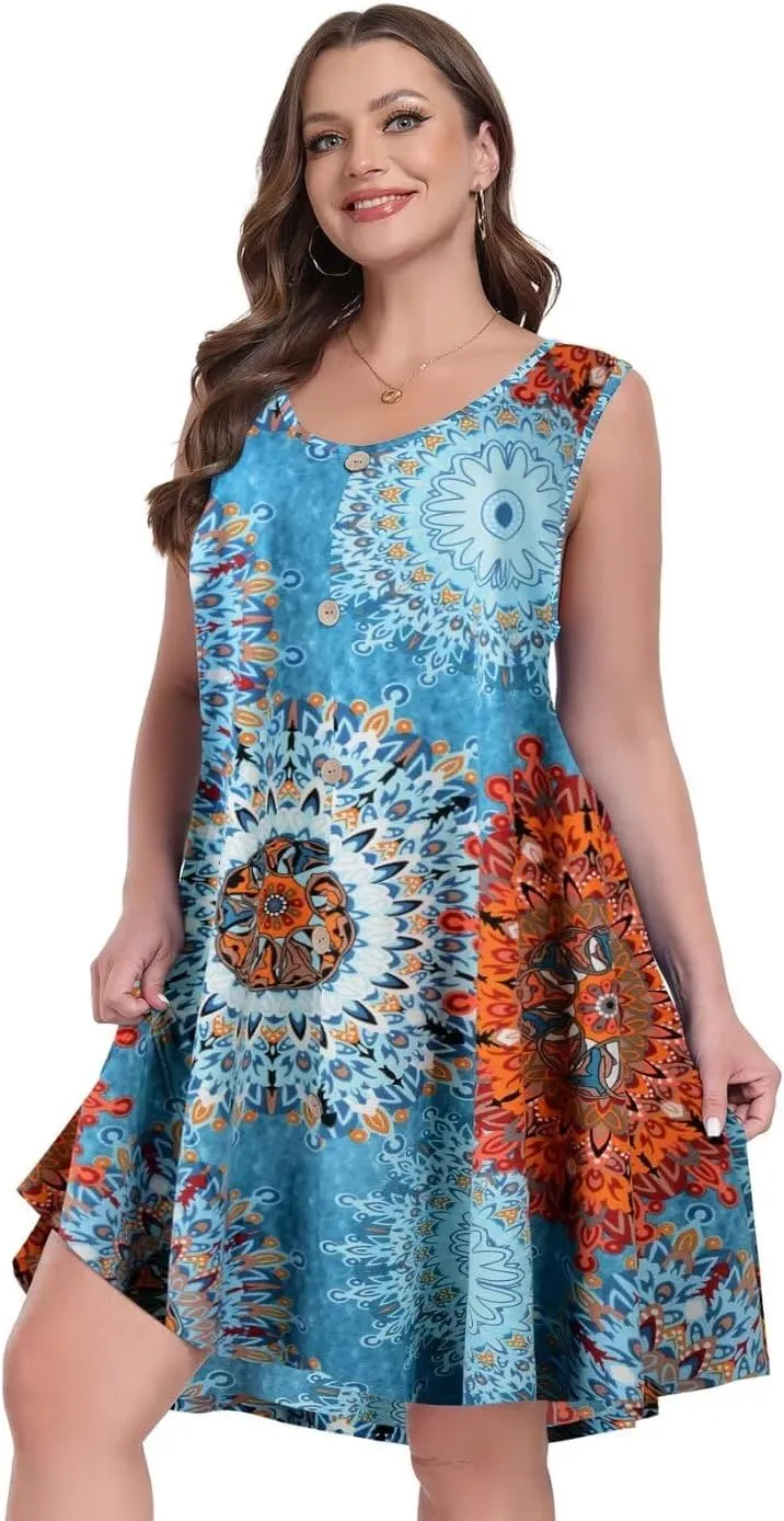 MONNURO Summer Tank Dresses for Women Plus Size Sundresses with Pocket Casual Beach Vacation Sleeveless Swimsuit Cover Up