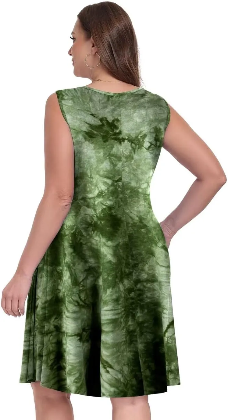 MONNURO Summer Tank Dresses for Women Plus Size Sundresses with Pocket Casual Beach Vacation Sleeveless Swimsuit Cover Up