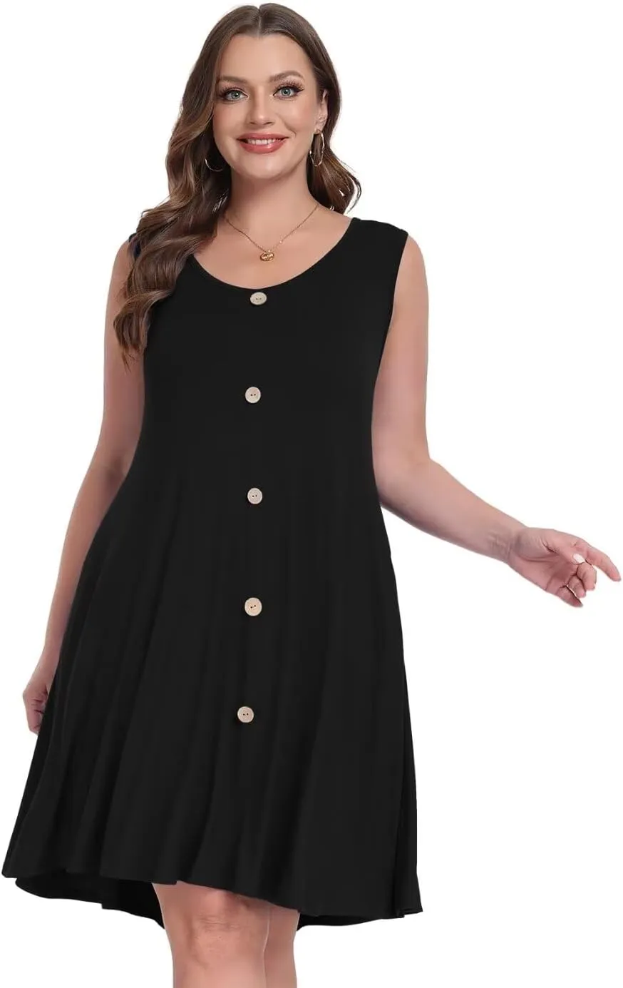 MONNURO Summer Tank Dresses for Women Plus Size Sundresses with Pocket Casual Beach Vacation Sleeveless Swimsuit Cover Up