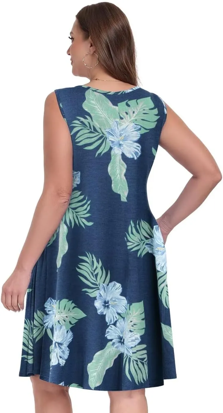 MONNURO Summer Tank Dresses for Women Plus Size Sundresses with Pocket Casual Beach Vacation Sleeveless Swimsuit Cover Up