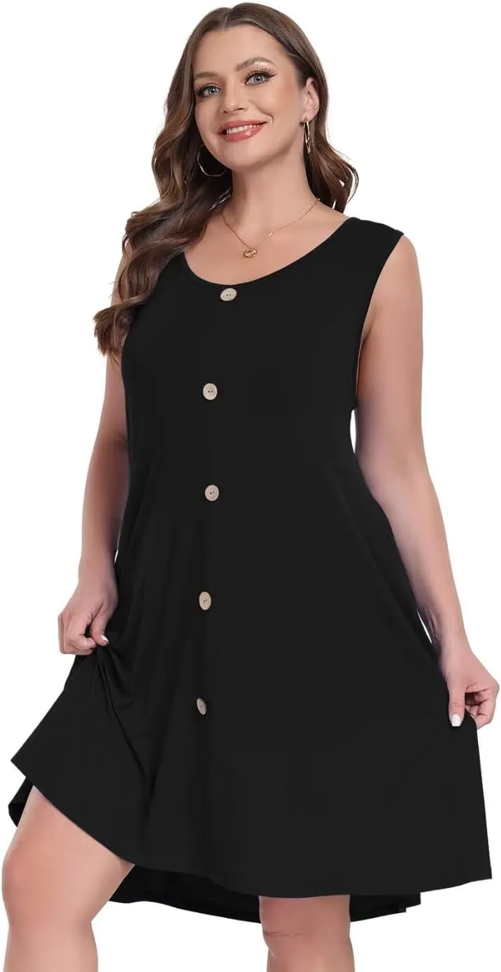 MONNURO Summer Tank Dresses for Women Plus Size Sundresses with Pocket Casual Beach Vacation Sleeveless Swimsuit Cover Up
