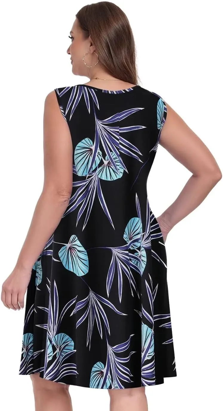 MONNURO Summer Tank Dresses for Women Plus Size Sundresses with Pocket Casual Beach Vacation Sleeveless Swimsuit Cover Up