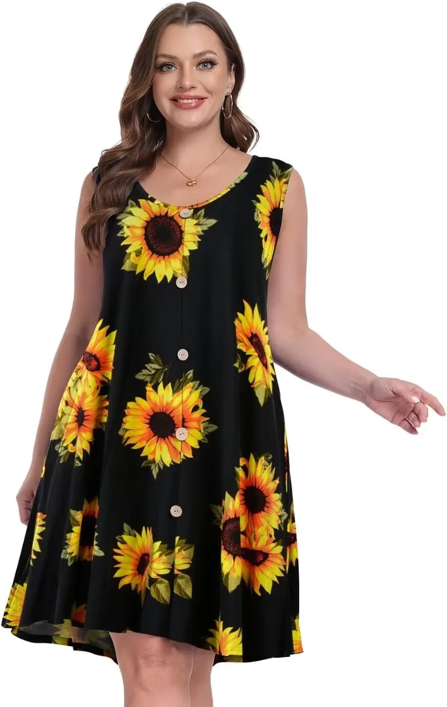 MONNURO Summer Tank Dresses for Women Plus Size Sundresses with Pocket Casual Beach Vacation Sleeveless Swimsuit Cover Up