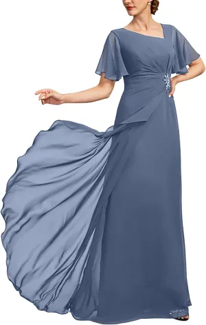 Mother of The Bride Dresses for Women Long Beaded Asymmetrical Formal Evening Gowns with Pockets ZXF010