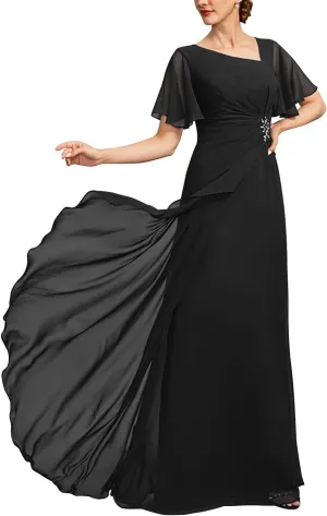 Mother of The Bride Dresses for Women Long Beaded Asymmetrical Formal Evening Gowns with Pockets ZXF010