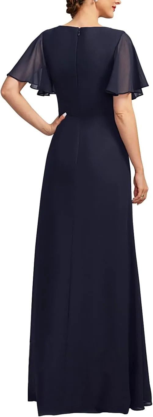 Mother of The Bride Dresses for Women Long Beaded Asymmetrical Formal Evening Gowns with Pockets ZXF010