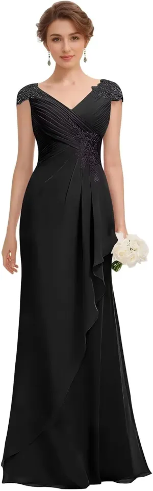 Mother of The Bride Dresses Lace Mermaid Formal Evening Dress Pleated Chiffon Formal Dress Cap Sleeves